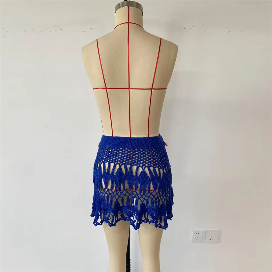 Geflochtener, ausgehöhlter, gehäkelter Rock, Tunika, Strand-Überwurf, Strandkleidung, Damen-Strandkleid, Strandkleid K8571 – Detail 8