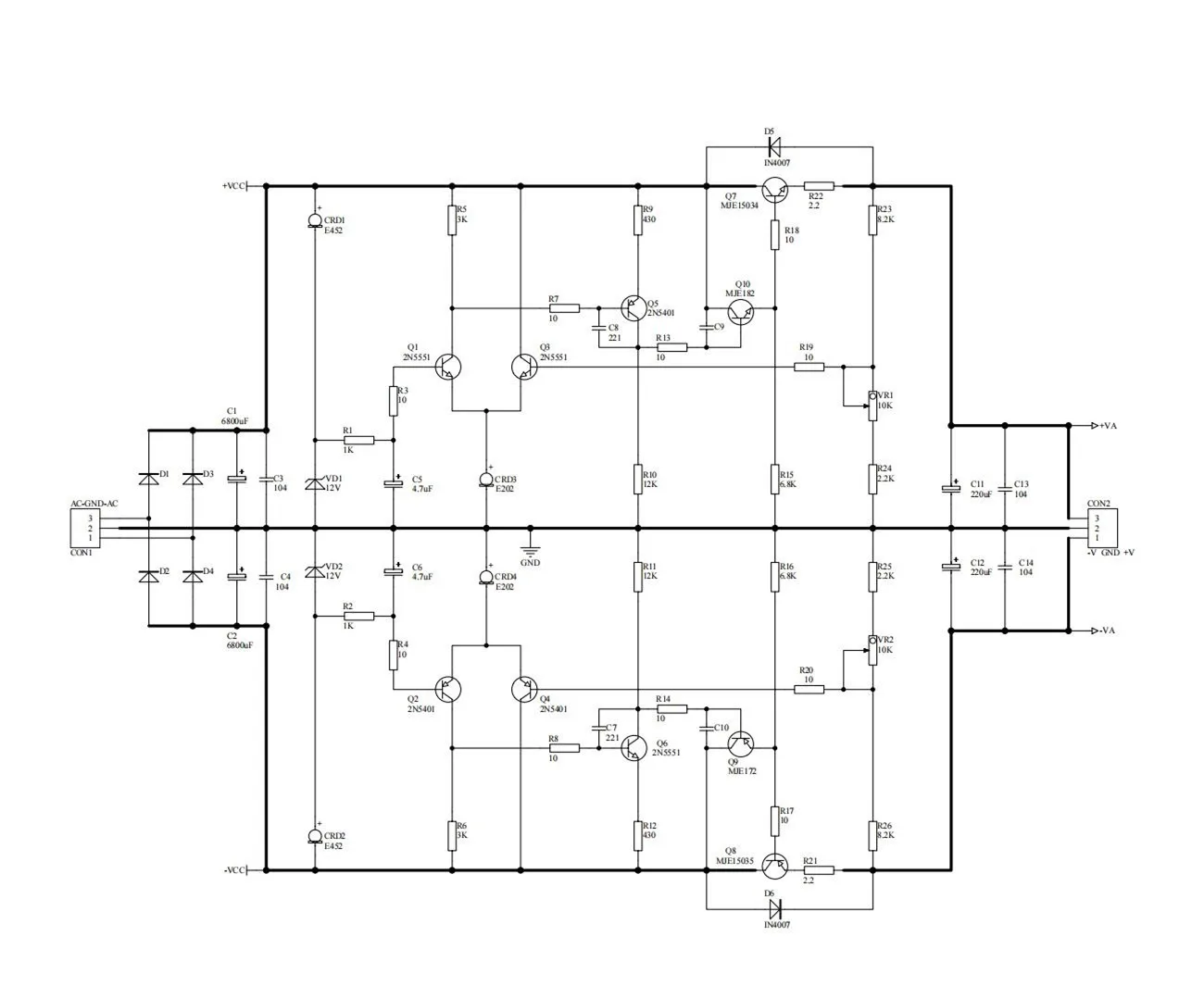 На основе усилителя Mark Levinson, плата питания постоянного тока с двойным напряжением, регулируемая печатная плата