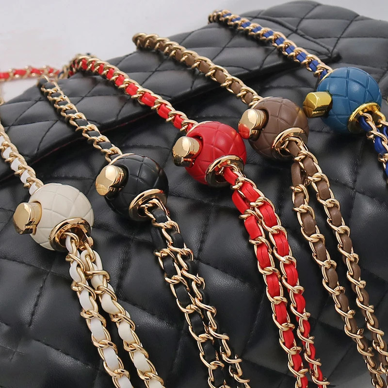 120cm Replacement Bag Strap with Copper Chain Wear Leather Strips High Quality Leather + Metal Bag Chain Ladies Shoulder Strap