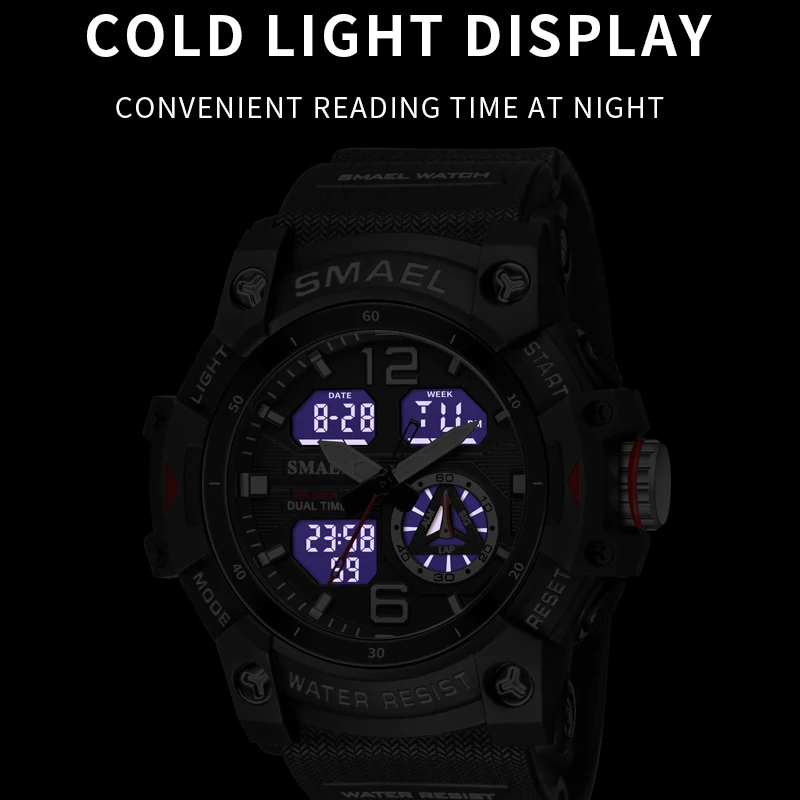 2022 New SMAEL Dual Time Men Watches 50m Waterproof Military Watches for Male 8007 Shock Resisitant Sport Watches Gifts Wtach