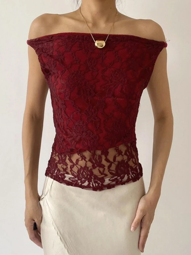 

Solid Color Lace Top Off Shoulder Crop Top Women Aesthetic Clothes Sleeveless Tank Top Slim Fit Ropa Mujer Cute Camison Verano