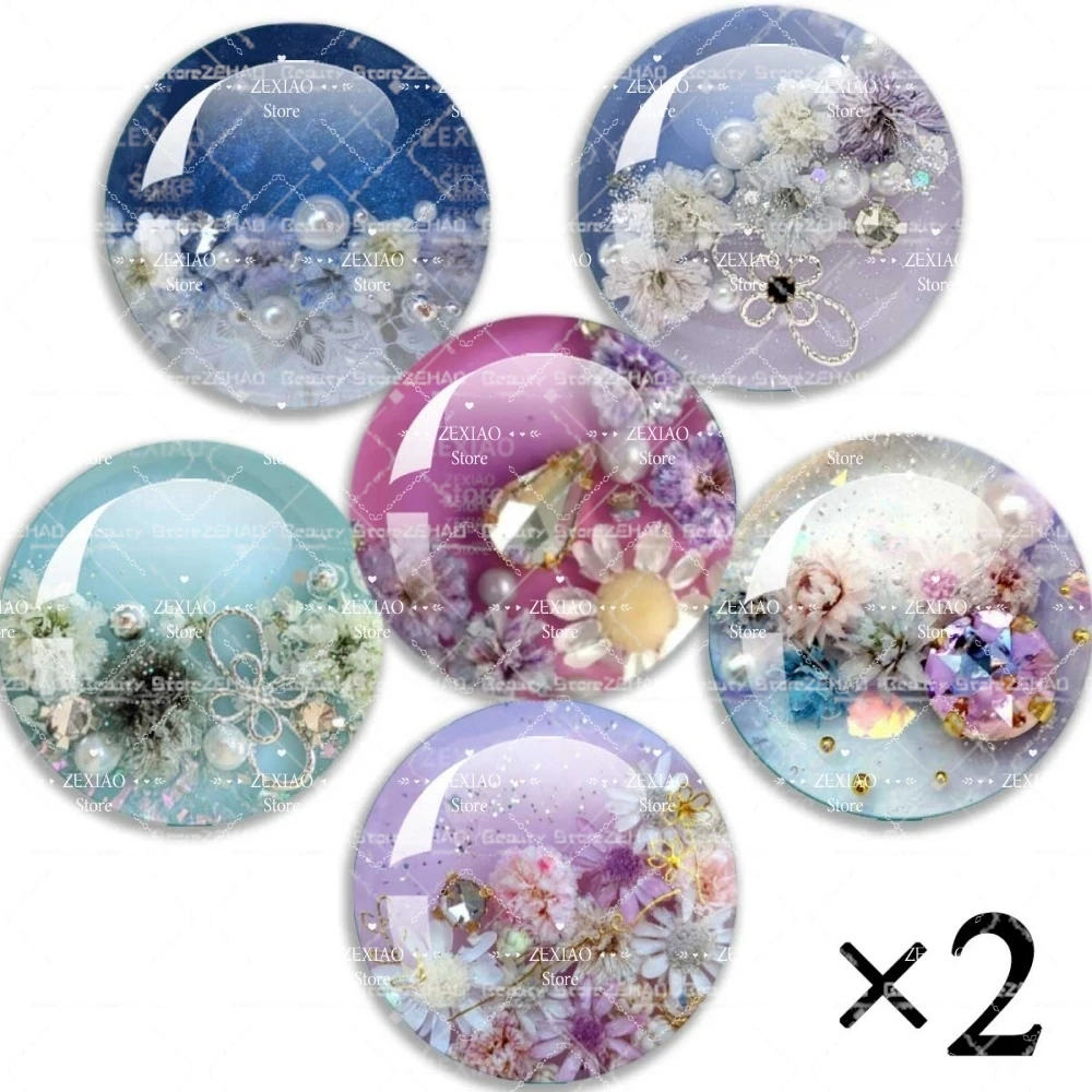Glass Eyes Cabochons 6 Pairs /Bag10MM-40MM Round Dome Creative Flower Series BJD Eyes Dolls DIY Jewelry Accessory MIX Pupil Eye