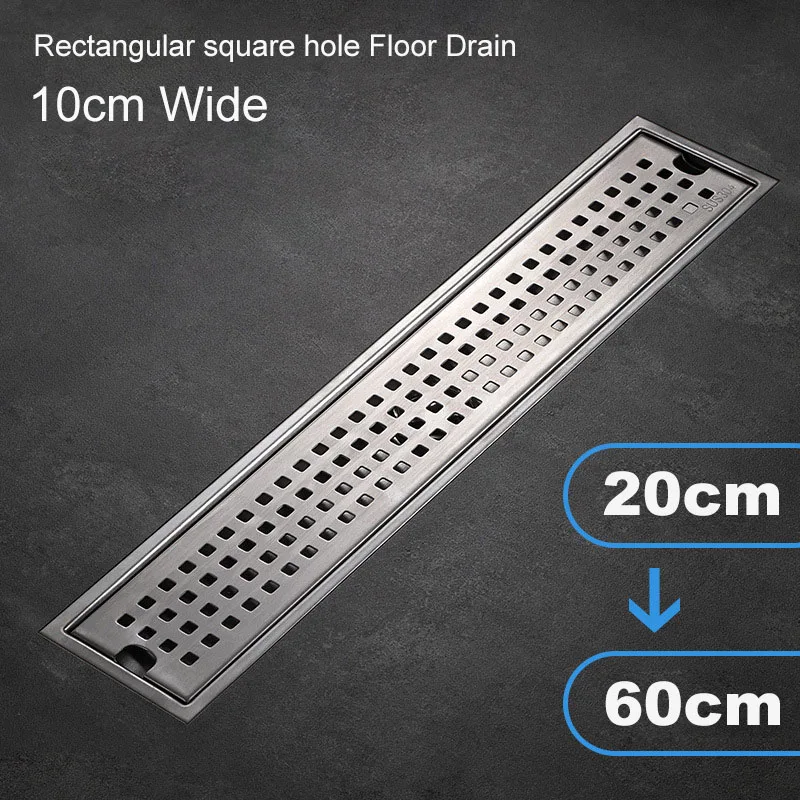 Bathroom Long Strip Floor Drain Square Hole Stainless Steel 304 Shower Room Water Seal Deodorant Floor Drain Rectangle 10cm Wide