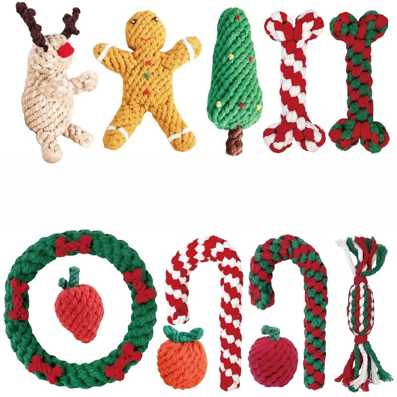 

Christmas pet chewing training toys Dog Rope toys Christmas Dog Rope puppy pet supplies
