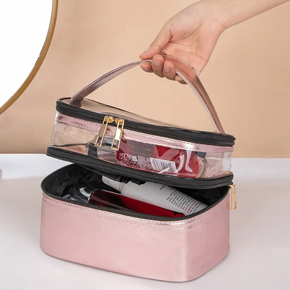 

Makeup Bag Transparent Storage Pouch Portable Travel Toiletry Organizer Double Layer Zipper Bag For Women Waterproof