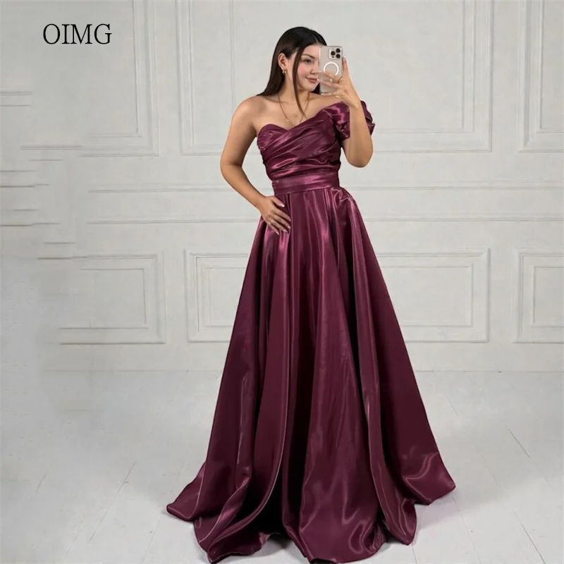 

OIMG Chic One Shoulder A Line Prom Gowns Backless Party Gown Floor Length Liquid Organza Evening Dress платье женское Customized