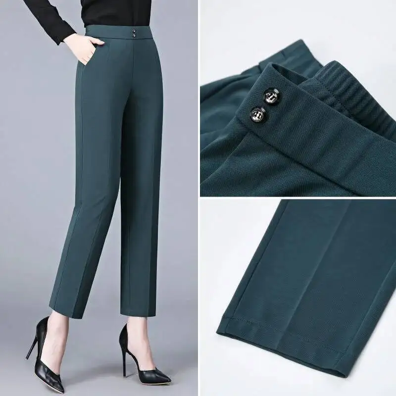 กางเกงสูทผู้หญิงเอวสูงสไตล์เกาหลี แฟชั่นสำหรับสาวออฟฟิศ เรียบหรู สบายๆ สตรีทแวร์ กางเกงขายาวทรงตรง