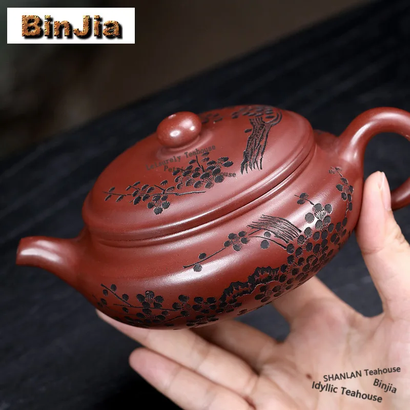 

250 мл традиционные фиолетовые глиняные чайники Исин ручной работы, плоский горшок для живота, сырая руда, чайник с кровью дракона, песком, грязевой чайник, чайный сервиз Zisha, подарок