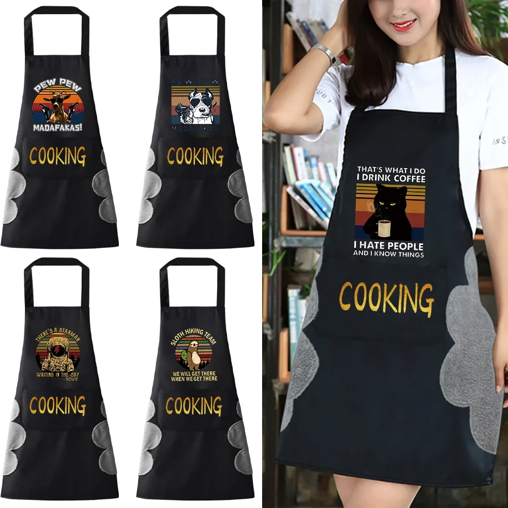 New Cooking Kitchen Aprons Women Oil-proof Waterproof Apron for Men Pew Series Fashion Coffee Work Bib Wipe Hand Overalls