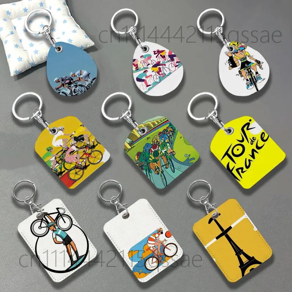 CTour De France Bike Bicycle Leather Keychain Card Holder For Airtag & Access Cards Modern Bus Pass