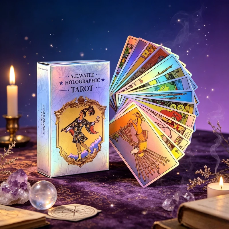 Colorful Holographic Waite Tarot, Standard 78 Card Configuration, Mirror Light and Shadow Card Face Immersive Divination