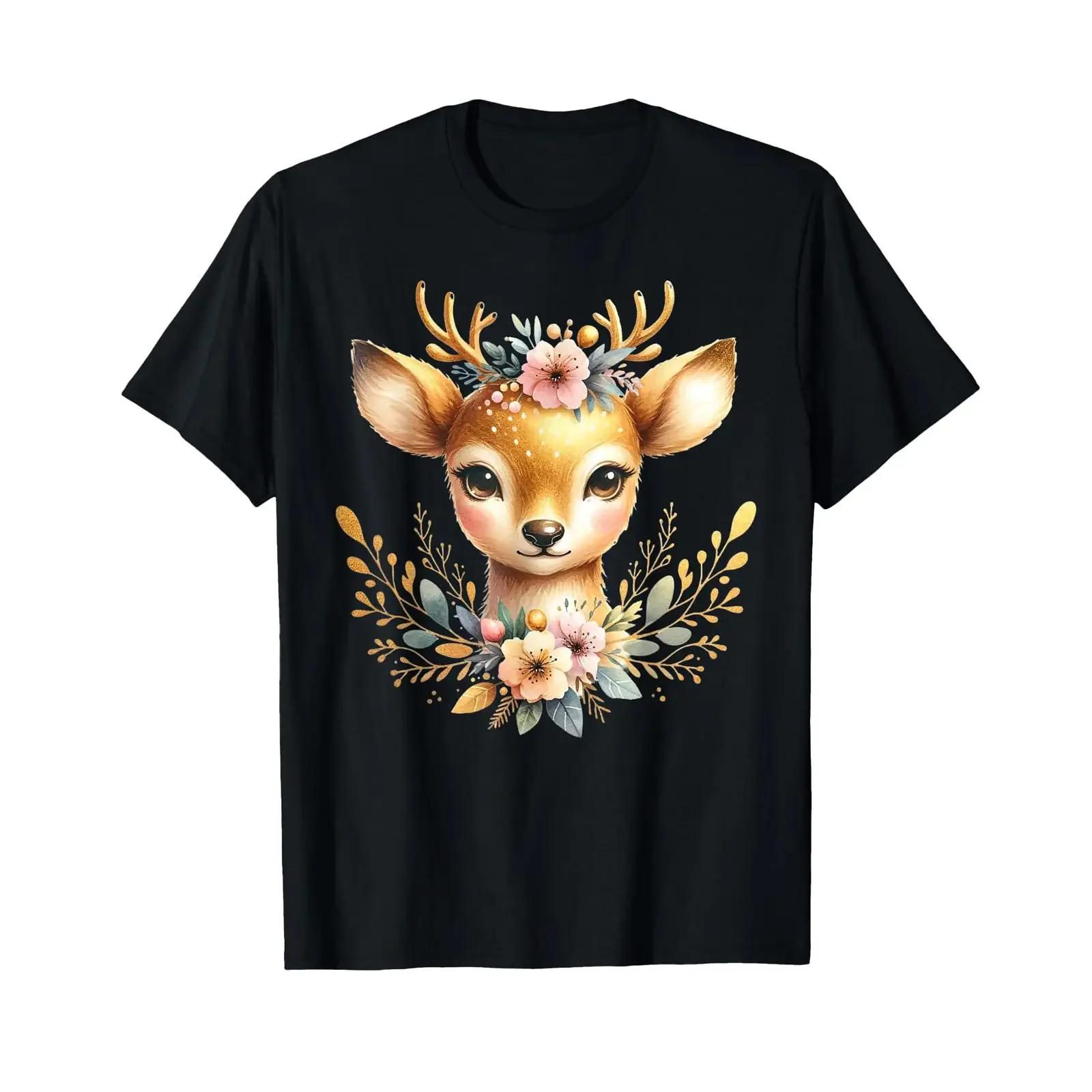 Hirsch Deer Women's Costume Dirndl T Shirt black vintage Washed Stylish Unisex Soft Comfortable graphic Casual Stretched