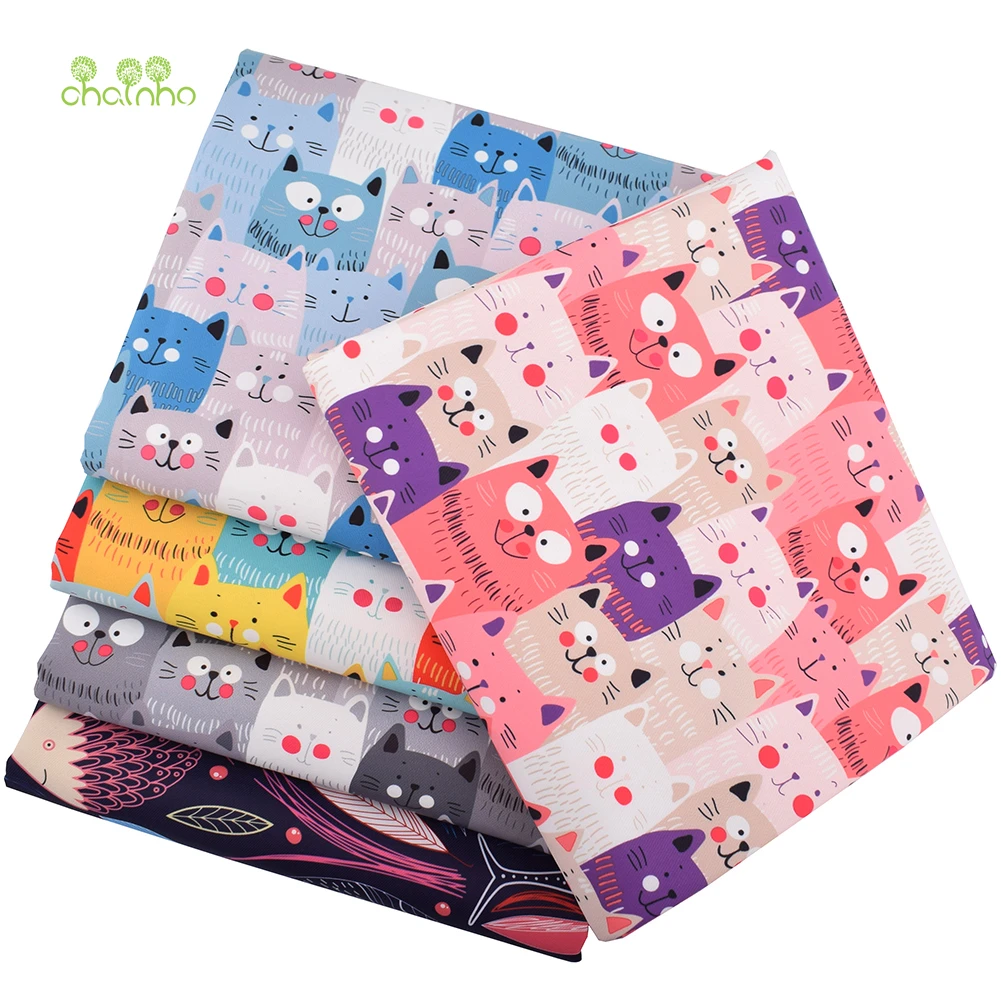 Chainho,Digital Printing Waterproof Fabric,DIY Quilting & Sewing Material, Cats & Fishes Series,For Suitcase,Handbag,Tablecloth