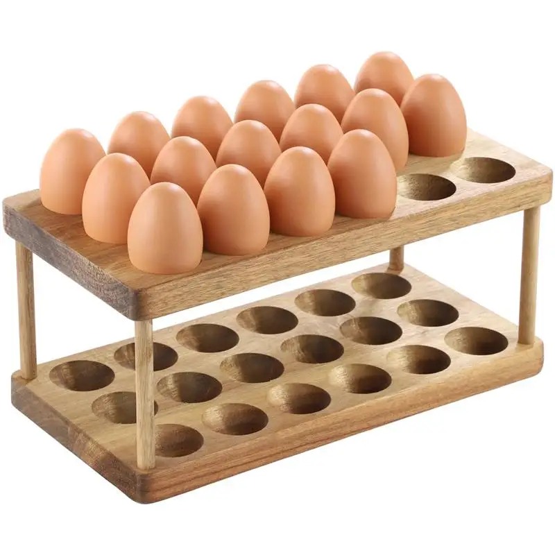 2 Tiers Wooden Egg Holder Countertop Stackable Wooden Egg Storage Holder 2 Layers Egg Tray For 36 Eggs Egg Collecting Wood Rack