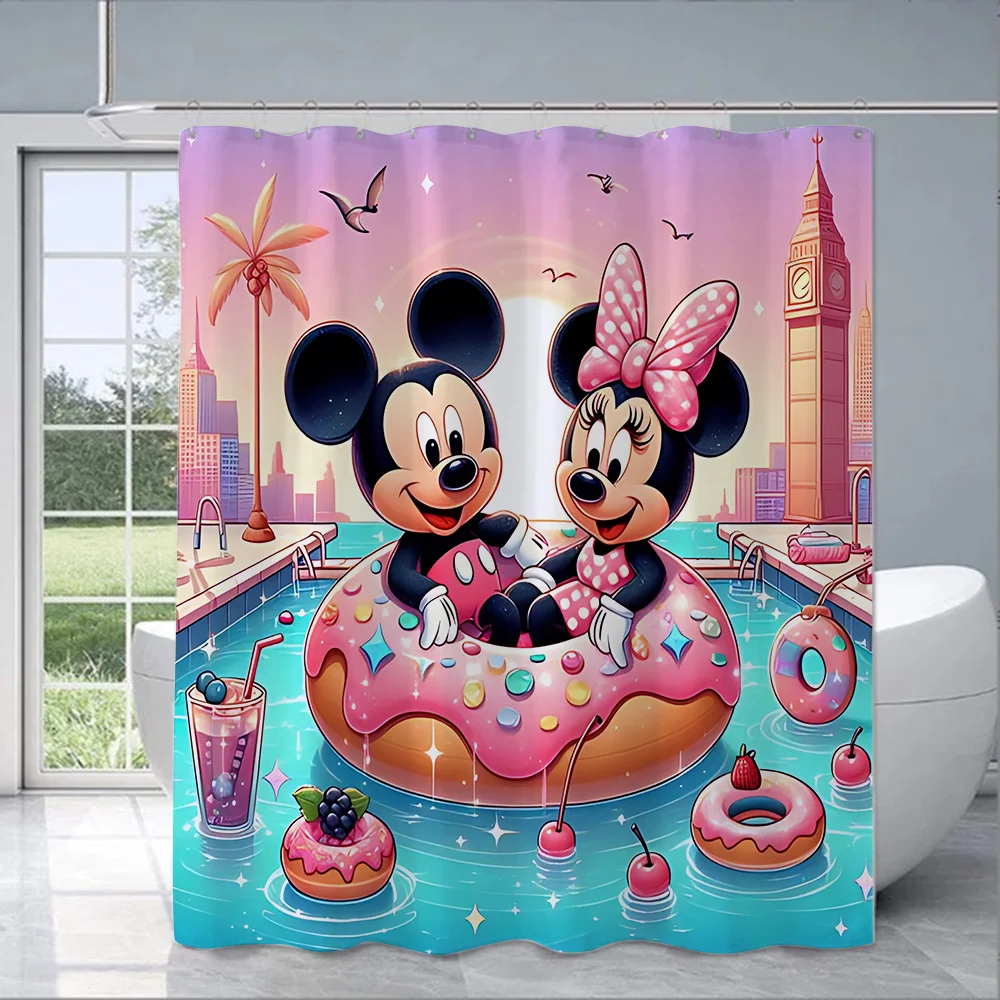 Disney Kawaii Mickey Minnie Cartoon Shower Curtain Waterproof Polyester Fabric Paint Bath Curtains Home Bathroom Decor Curtain