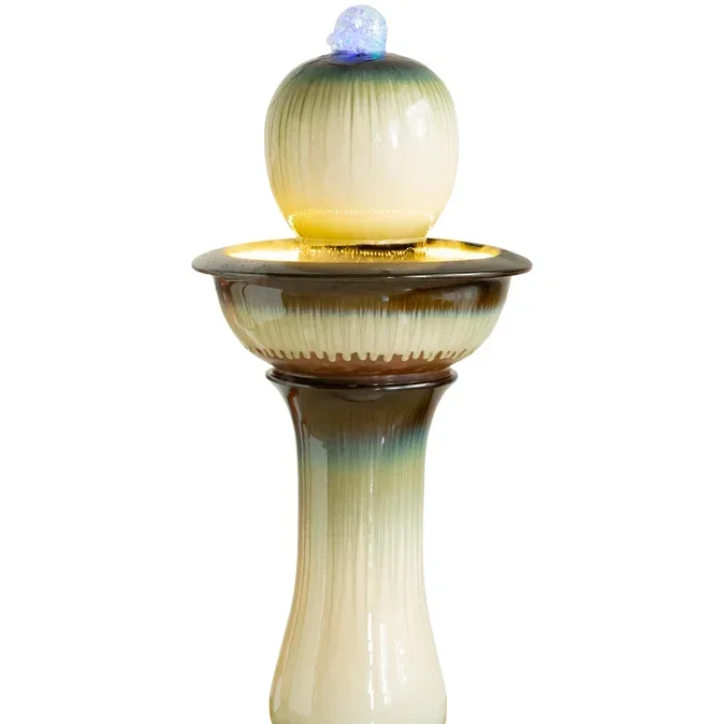 

Creative flowing water ornament desktop round lucky ceramic fish tank circulation ecological aquarium Chinese opening ceremony H