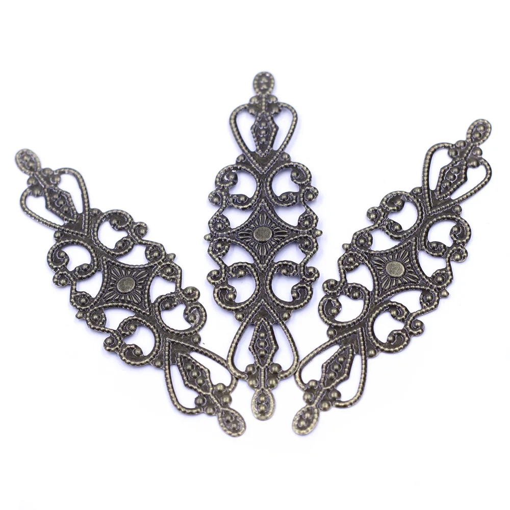 

10Pcs Embellishment Filigree Wraps Flower Connectors Alloy Bronze Tone Scrapbook Jewelry DIY Findings 92mm