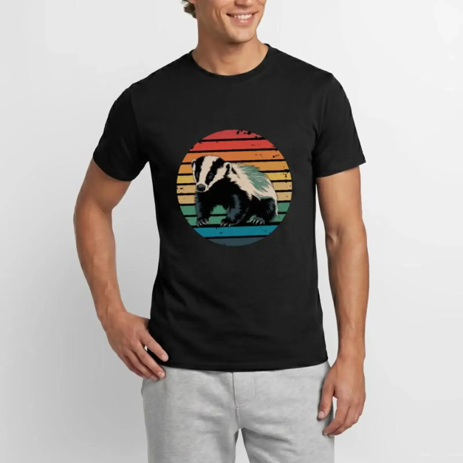 Retro Vintage Honey Badger Animal Lover s Men's T Shirt vintage Washed Casual Unisex Stylish fashion graphic Stretched