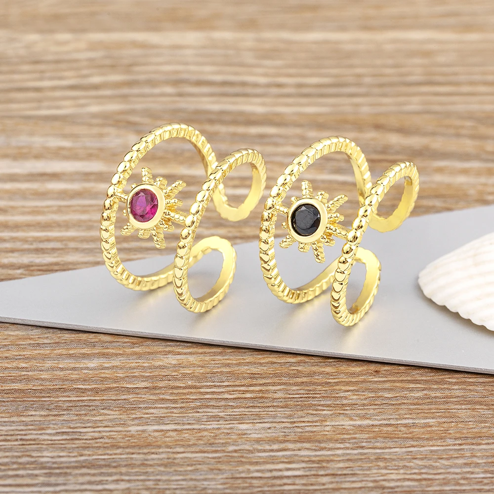 Nidin European and American Fashion Simple Personality Women's Gold Plated Opening Sunflower Hollow Wavy Ring Adjustable Gift
