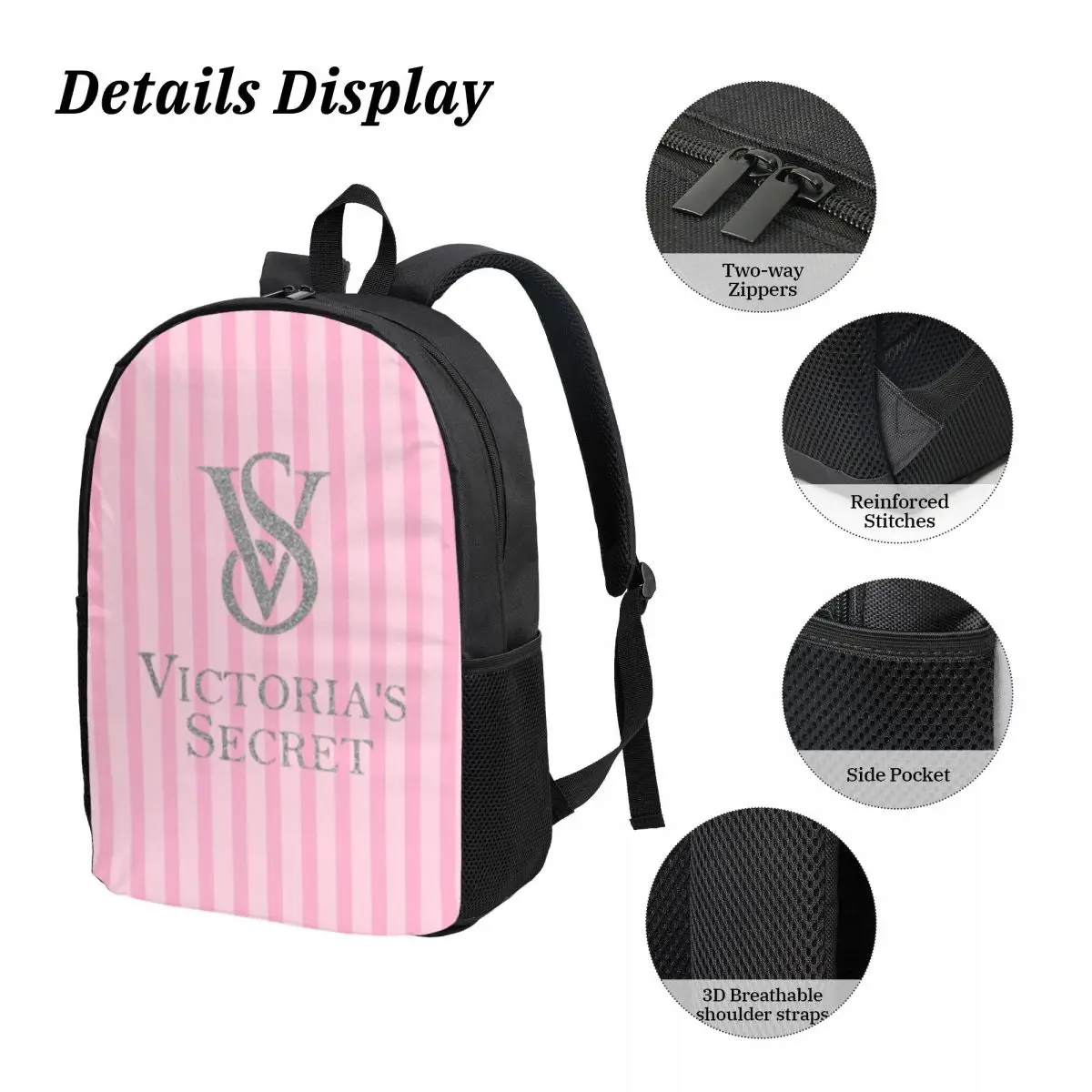 3-Piece Backpack Set with Lunch Bag and Pencil Pouch like victoria-vs-secret Lightweight 17Inch Bag for Student and Professional