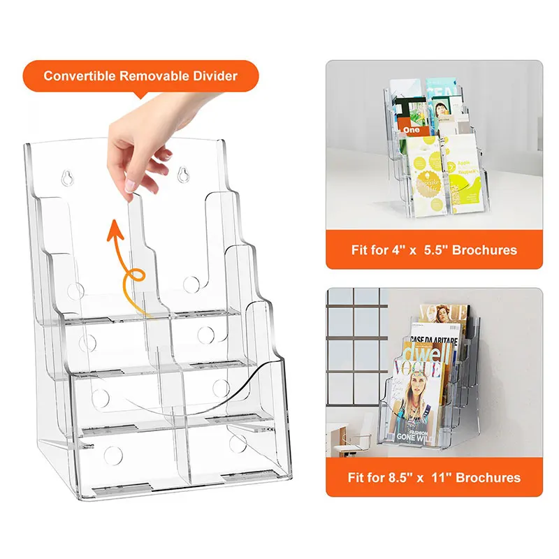 رف عرض كتيب أكريليك بزوايا مستديرة ناعمة - حامل كتيبات تجاري حديث وبسيط عالي الجودة