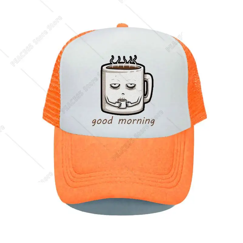 Funny Coffee Printed Baseball Caps Good Morning For Man Woman Mesh Caps Breathable Sun Cap Outdoor Snapback Trucker Hat MZ116