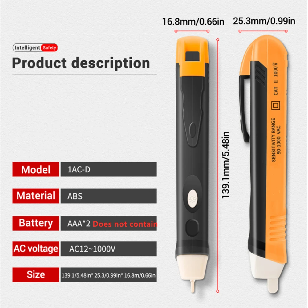 

Electric indicator 90-1000V Non-Contact Socket Wall AC Power Outlet Voltage Detector Sensor Tester Pen LED light AC 110V-220V