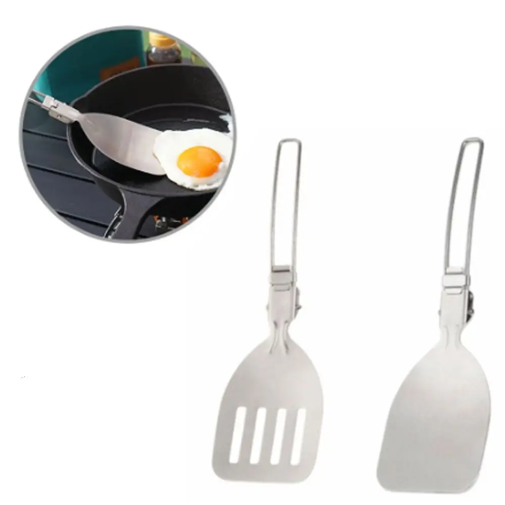 2 Pcs Durable Lightweight Folding Spatula Thickened Compact Stainless Steel Spatula Portable Food Spatula Cooking