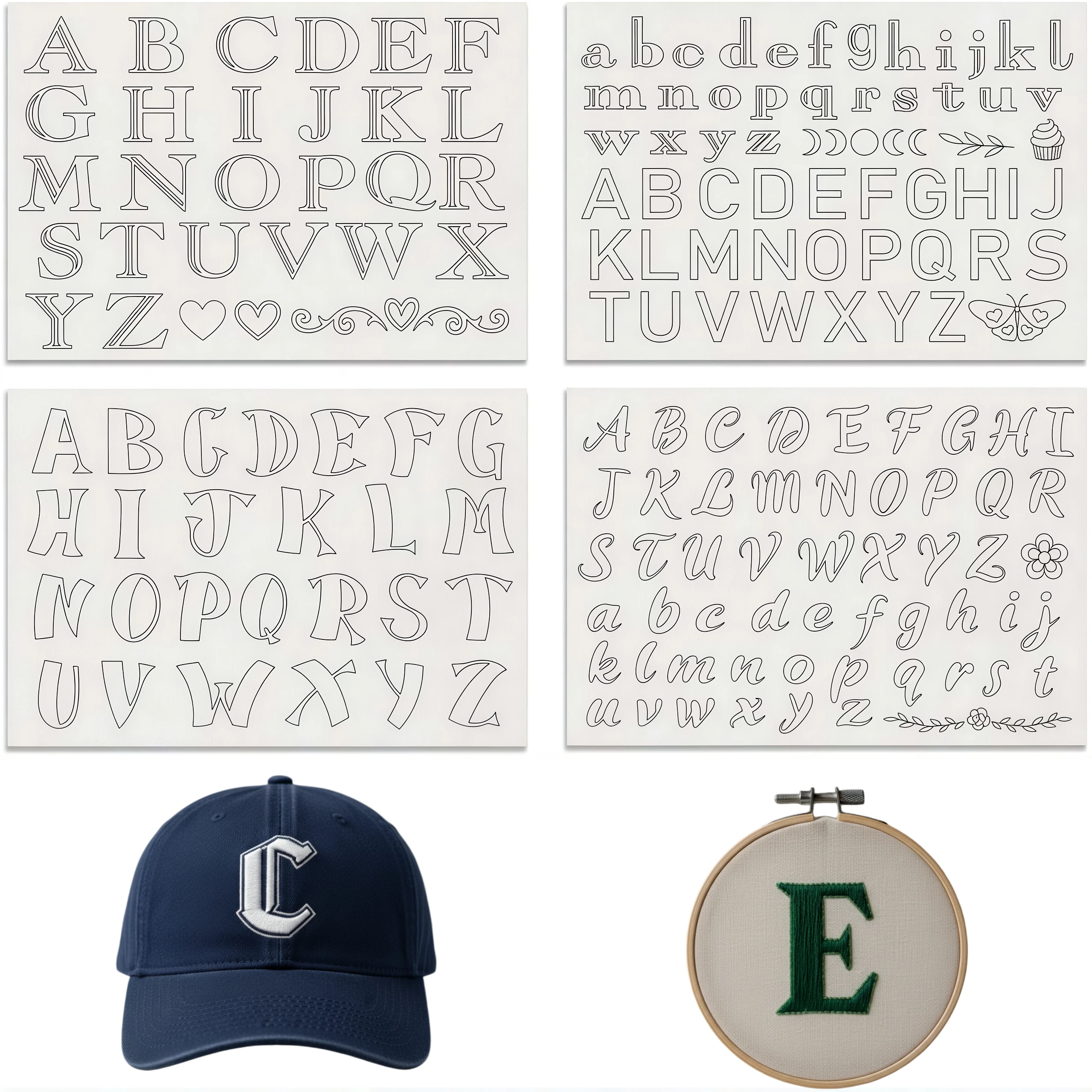 4-Blatt Alphabet-Stickerei-Stabilisator - Wasserlösliches Selbstklebepapier für DIY Handnäh- und Bastelarbeiten