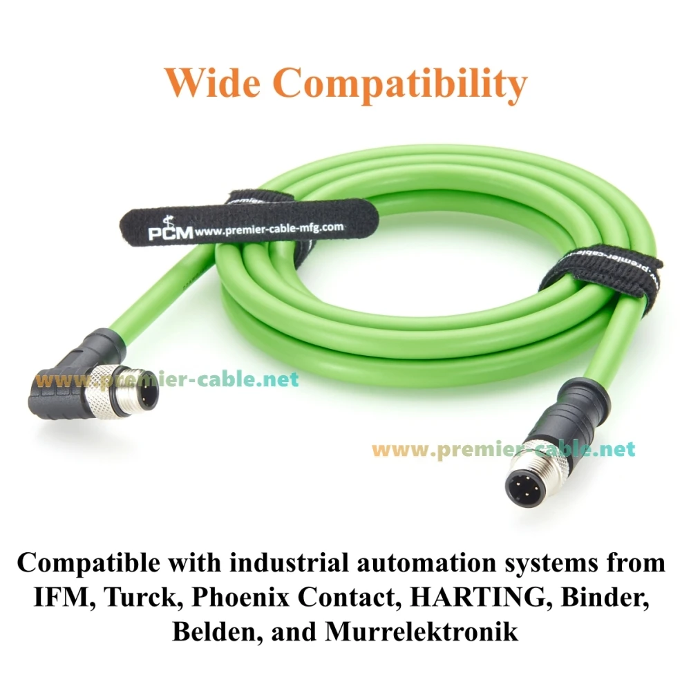 IP67 Rechtwinkliges M12 D-Codiertes 4-Pin-Stecker-zu-Stecker Industrielles Ethernet-Kabel 100Mbps CAT5e Schleppkettenkabel IP67 für PROFINET, PLC – Detail 5
