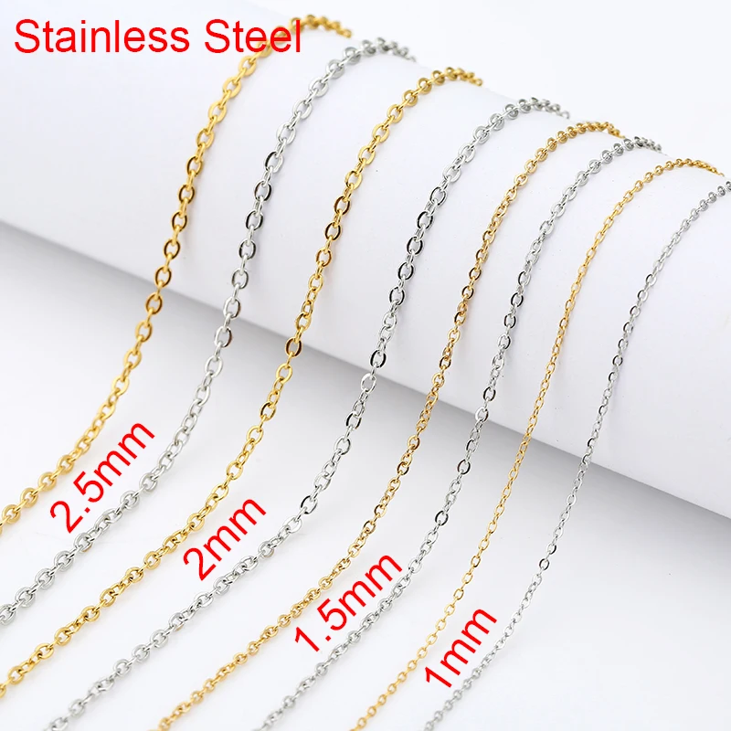 5meters Stainless Steel Necklace Chains Bulk Diameter 1 1.5 2 2.5 mm Link Bracelets Chains Lot for Diy Jewelry Supplies Findings