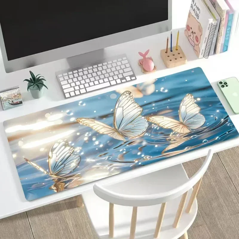 Water Ripple Green Butterfly Mouse Pad, Waterproof Non‑Slip Mouse Mat for Vivid Nature Desktop