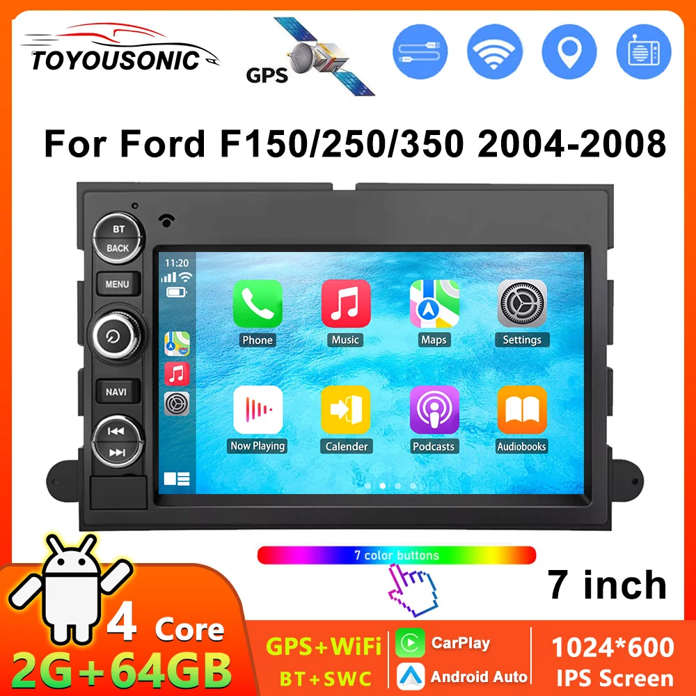 TOYOUSONIC 2 Din  Android 13 Car Radio For Ford F150 F250 F350 2004-2008 Carplay GPS BT FM Multimedia Player 7 inch Car Stereo