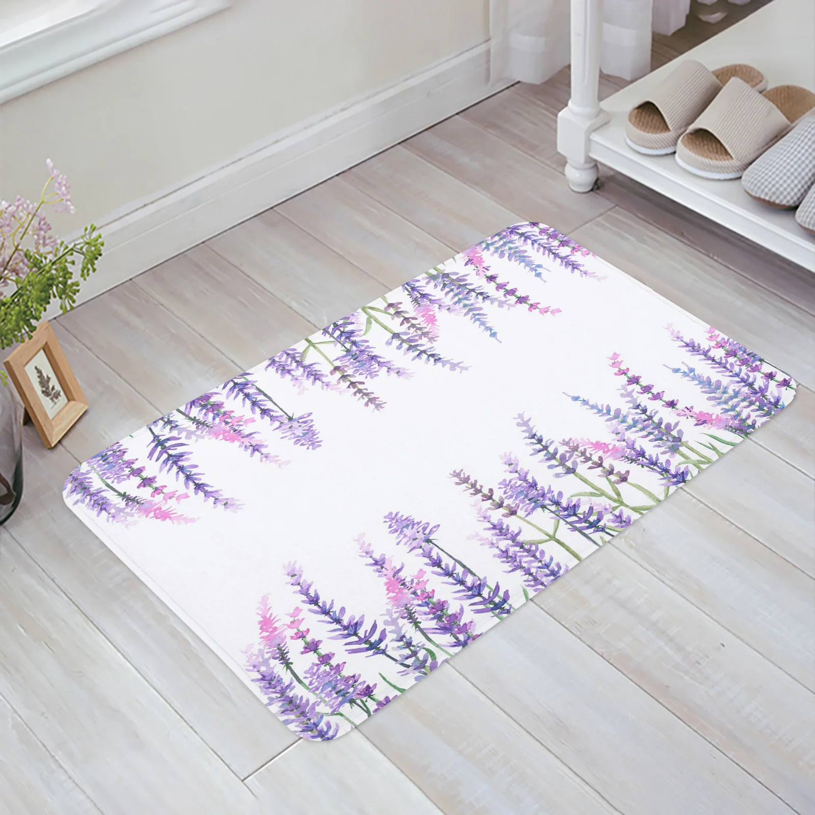 

Plant Purple Lavender Watercolor Flower Kitchen Doormat Bedroom Bath Floor Carpet House Hold Door Mat Area Rugs Home Decor