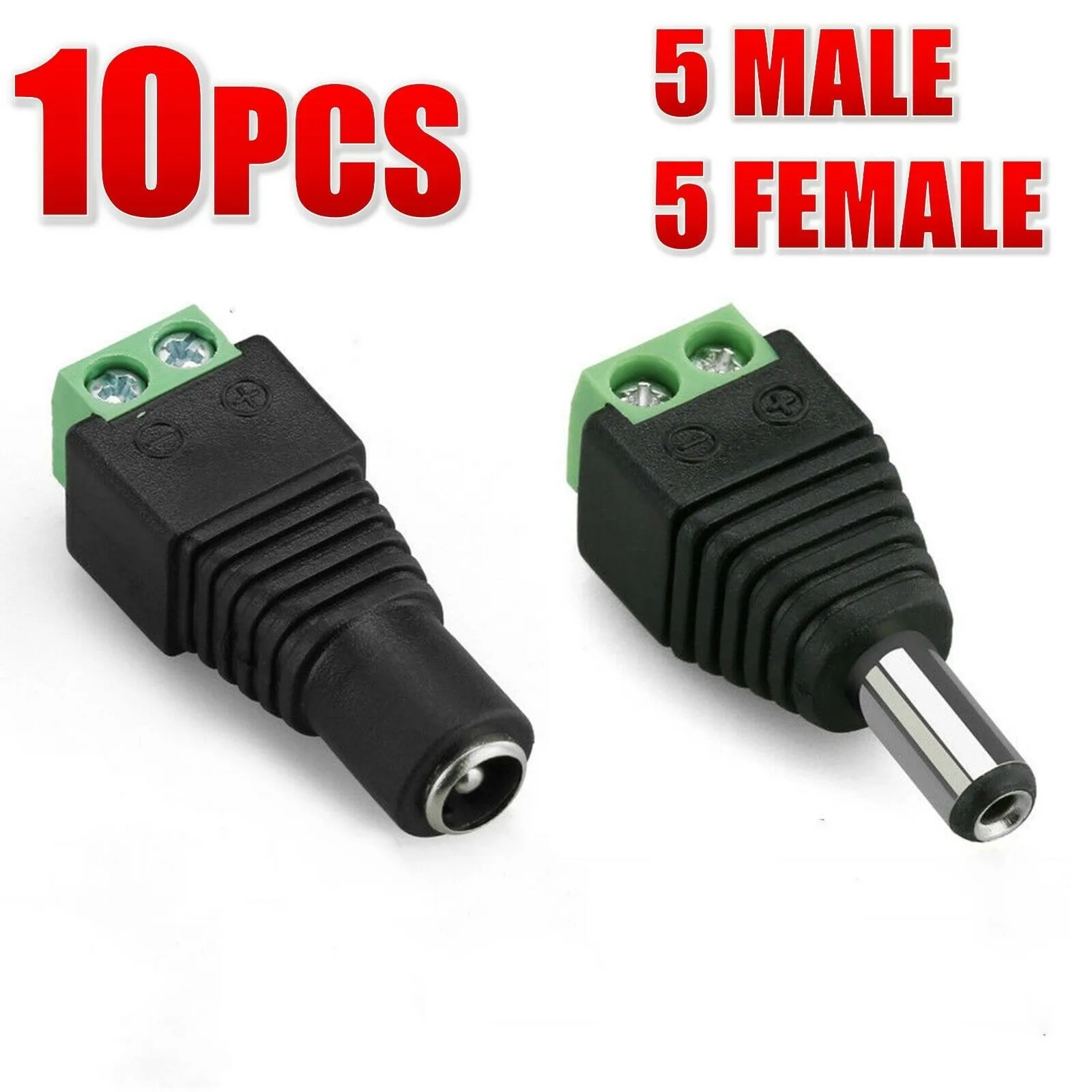 10pcs 12V DC Power Connector Plug Jack Male Female Socket Barrel 2.1mm x 5.5mm Adapter for CCTV Camera LED Strip Supply Terminal