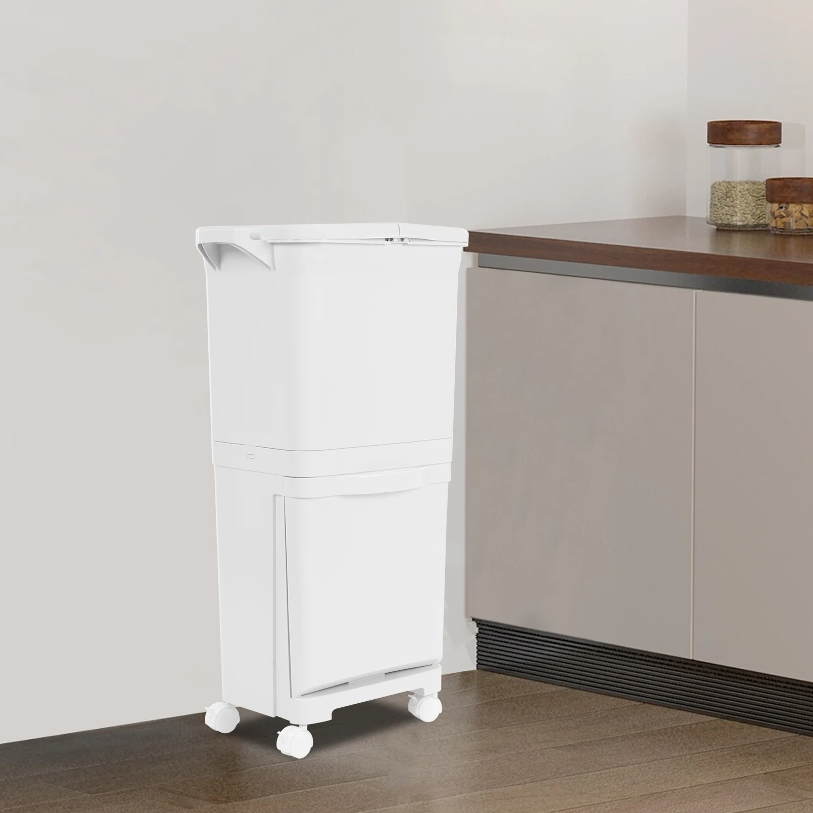 Weißer 45-Liter-Mülleimer aus PP, klassifiziert, Küchen-Mülleimer, Sortier-Mülleimer, vertikaler Mülleimer für Küchen, Schlafzimmer, Badezimmer – Detail 17