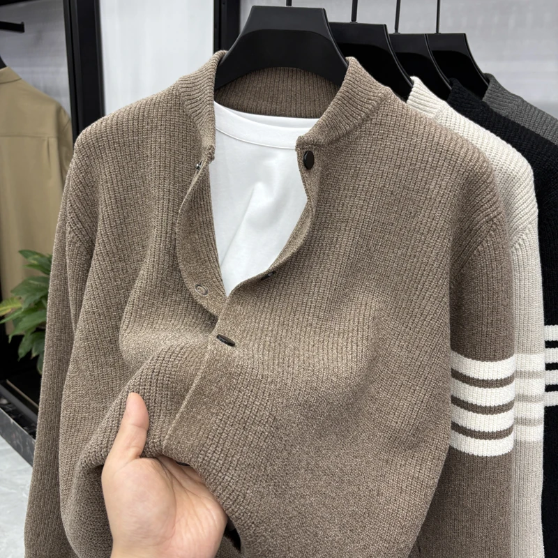 الرجال الخريف أزياء السفر في الهواء الطلق زر سترة البيسبول طوق محبوك سترة بلون تنوعا عارضة سترة Instock #3