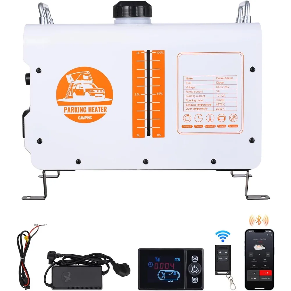 سخان ديزل Happybuy 8KW، سخان هواء ديزل عالمي 12 فولت/24 فولت، يتميز بتحكم تطبيق بلوتوث، وجهاز تحكم عن بعد وشاشة عرض
