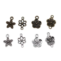 40pcs Charms Connector Flower Antique Bronze Silver Color Pendants DIY Crafts Making Findings Handmade Tibetan Jewelry