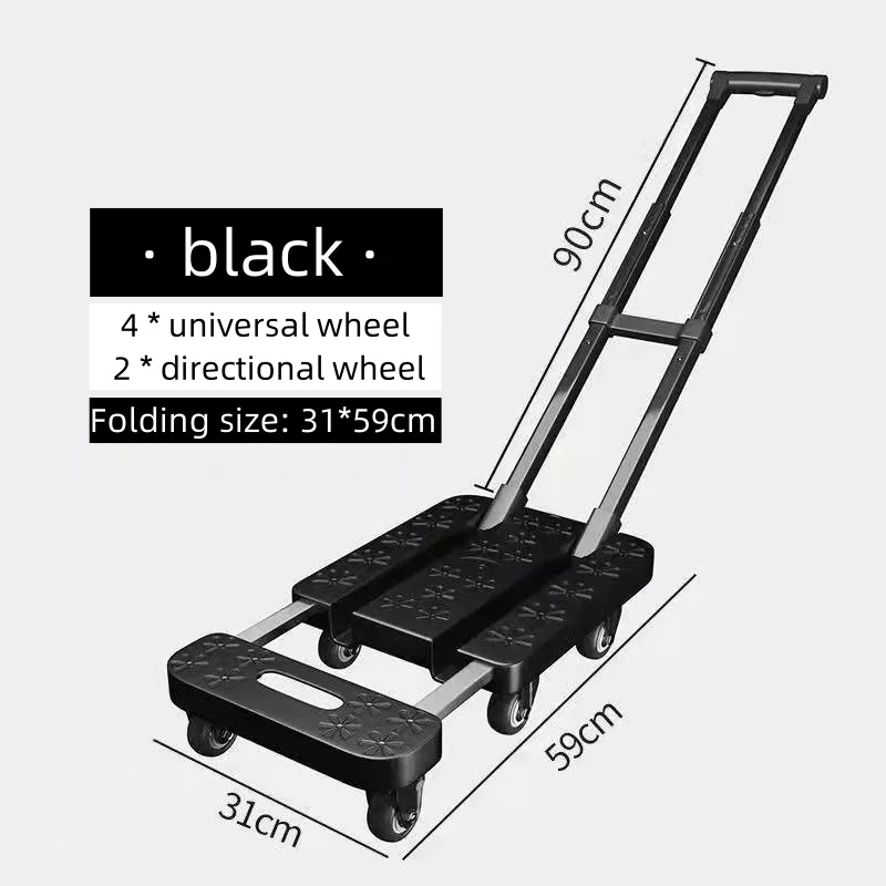 Telescopic Hand Carts Car, Multifunctional Folding Trolleys Foldable Luggage Rod Flat Folding Material Handling Tools, 6-Wheel