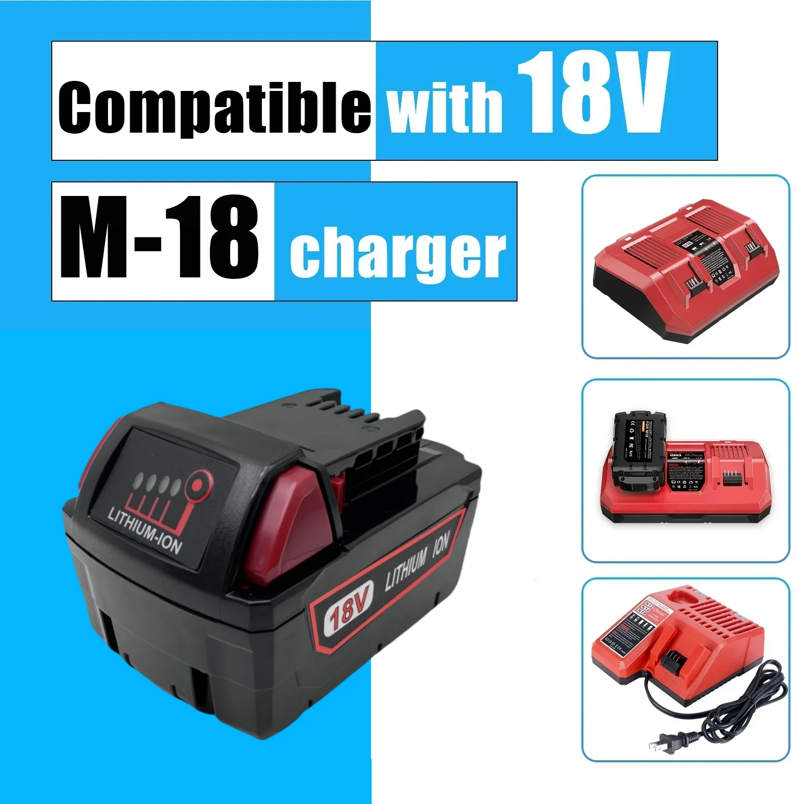 Do Milwaukee M18 18V 9800mAh/12800mAh Zamiennik do Milwaukee M18B5 XC Akumulator litowo-jonowy 48-11-1815 48-11-1850 2604-22 2604-20