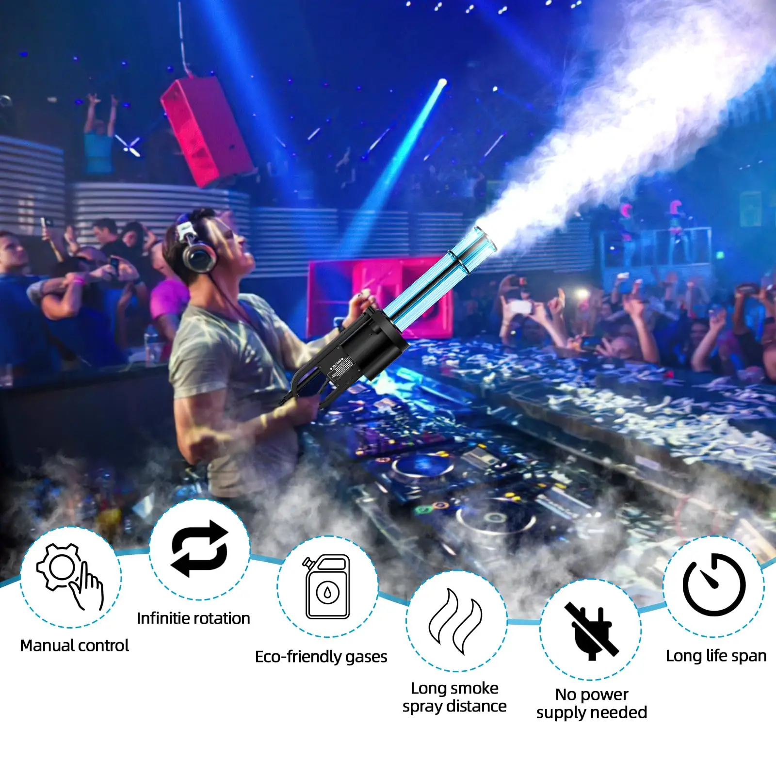 Handheld CO2 Kanon Rookmachine, DJ Party LED CO2 Blaster met RGB Verlichting Podiumeffectapparatuur Rookmachine voor Bruiloft Disco