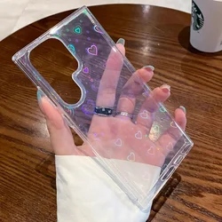 Laser heart transparent phone case for Samsung Galaxy S25 S24 S23 S22 S21 Plus Ultra S24 FE S23 FE S21 FE anti fall cover bumper