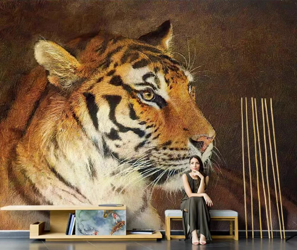 

Southeast Asian tiger 3d wallpaper animal TV background wall sofa living room mural papel de parede adesivo