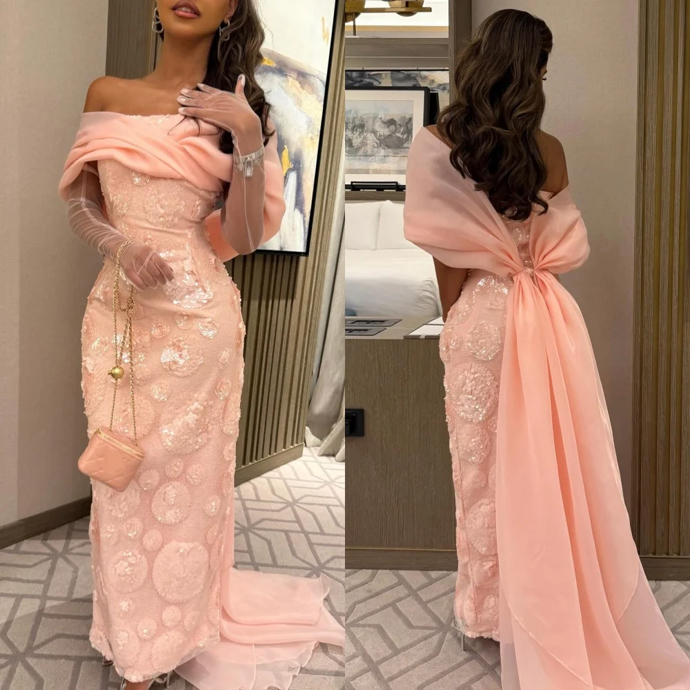 Customized Intricate Fashion Organza Sequined Ruched Straight Off-the-shoulder Long Dresses Bespoke Occasion Dresses Exquisite