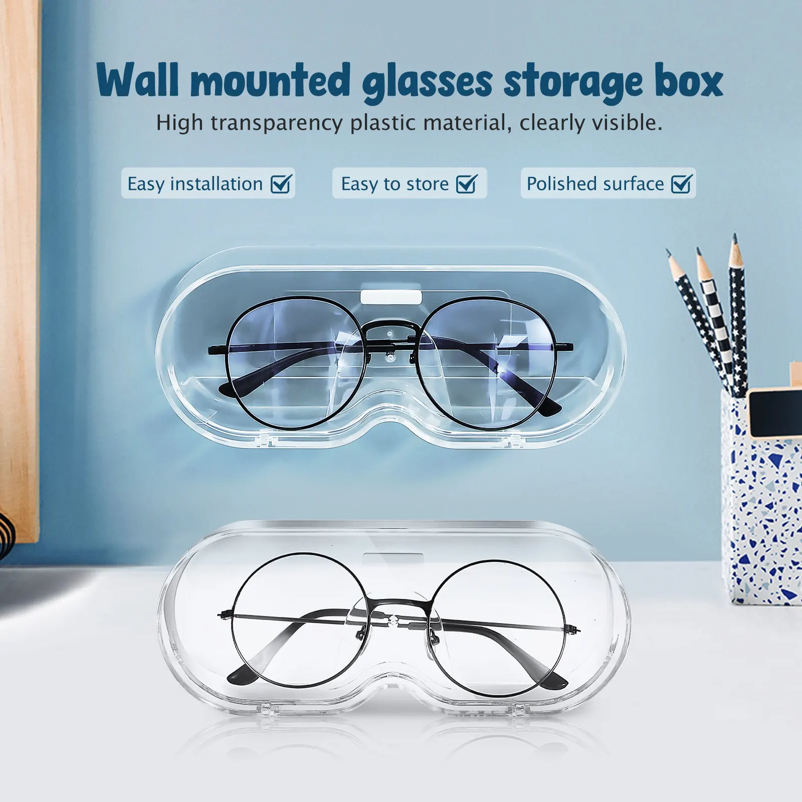 

2Pcs Glasses Organizer Storage Box Eyeglass Storage Case Multi Functional Compact Travel Friendly Stylish Modern Design Home Use