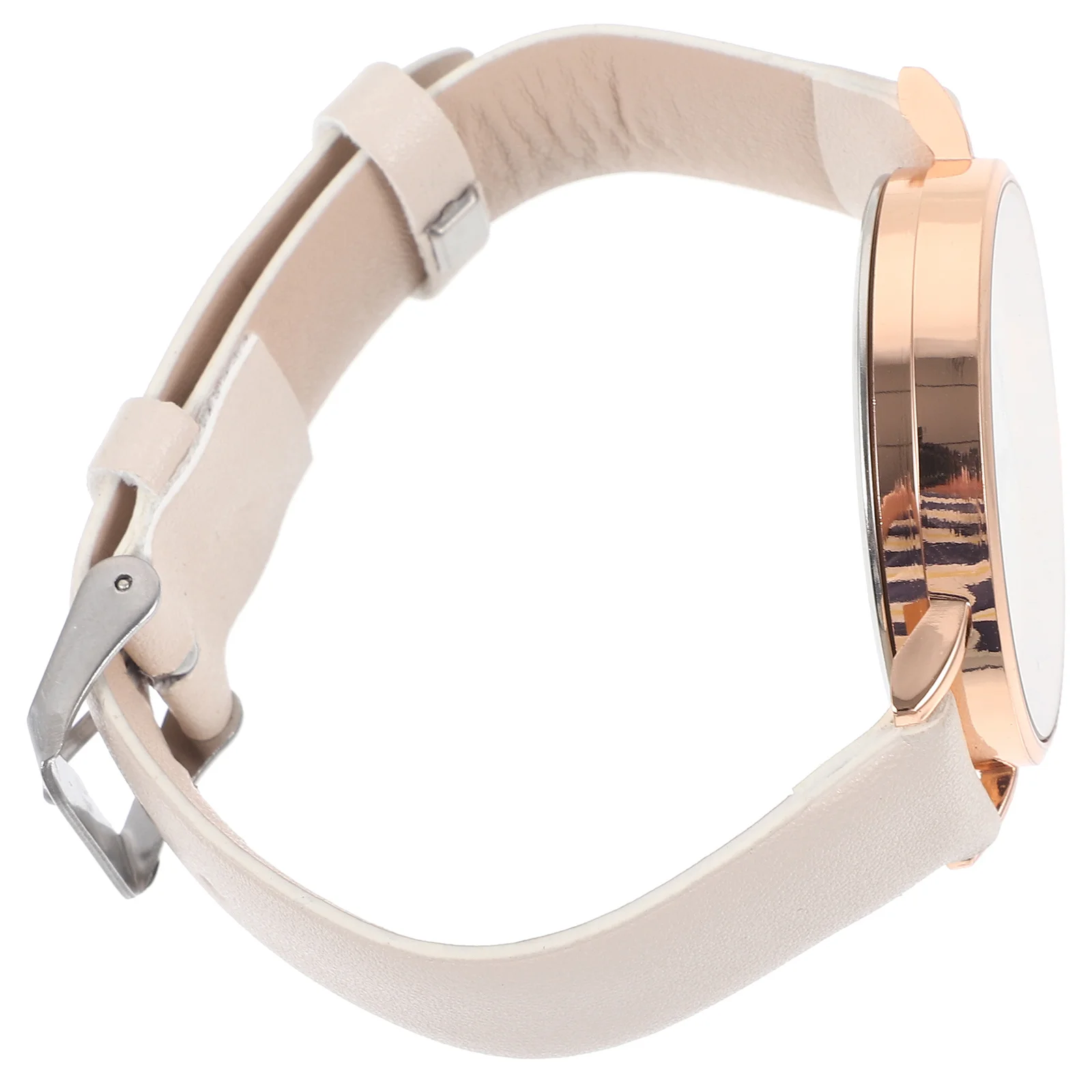 ساعة كوارتز للنساء، ساعة نسائية بتصميم سطح بسيط، حزام من البولي يوريثان، مريحة في الارتداء، بيج مناسب لأي مناسبة #2