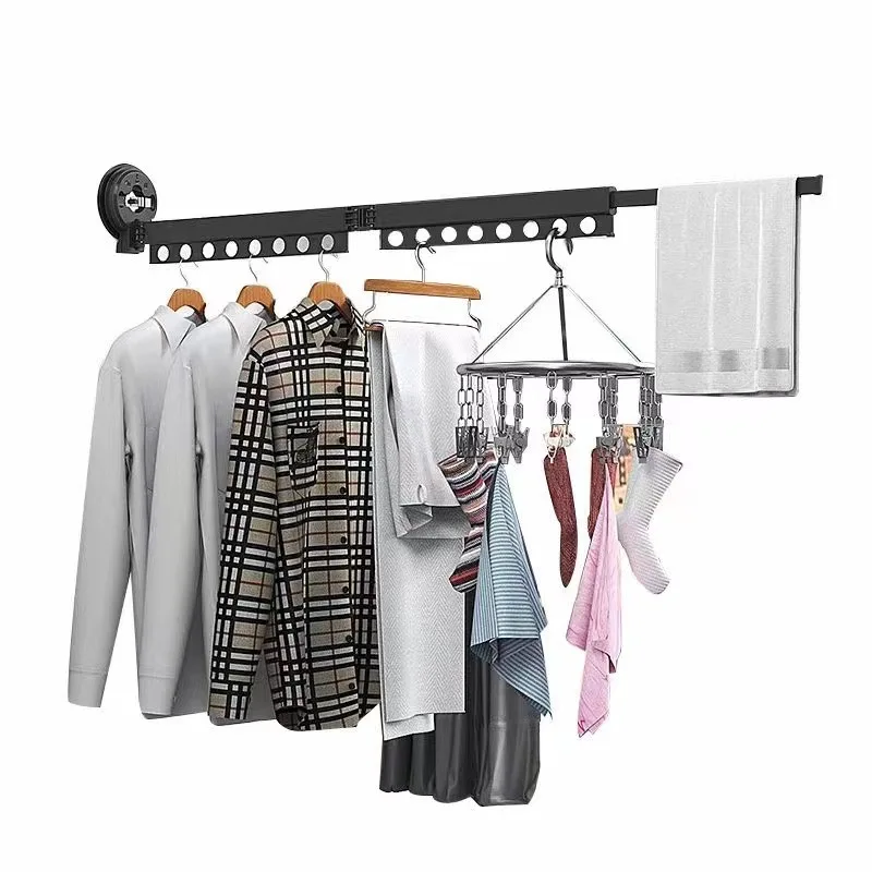 

Balcony Folding Drying Rack Suction Cup Type Invisible Windowsill Outdoor Indoor Drying Clothes Telescopic Drying Rod