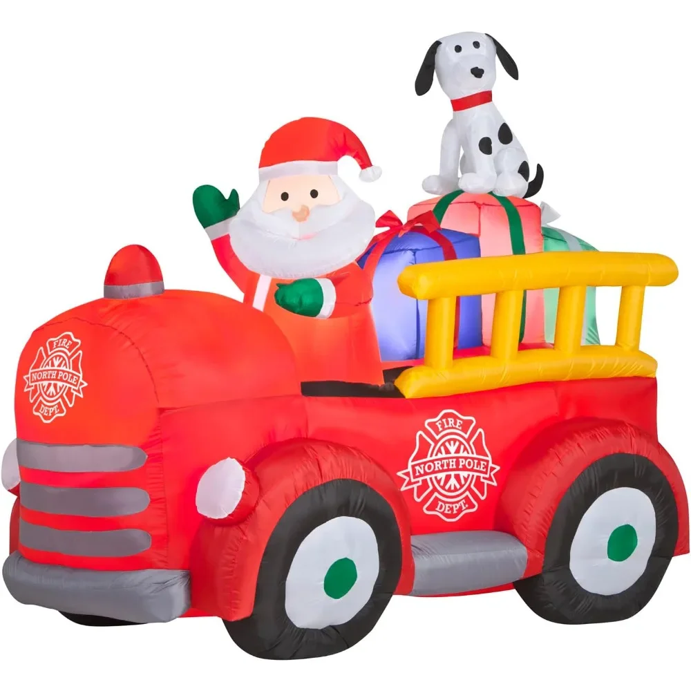 Christmas Inflatable Santa's Vintage Fire Truck, 5 Ft Tall, Multi Dimensions: 61.02