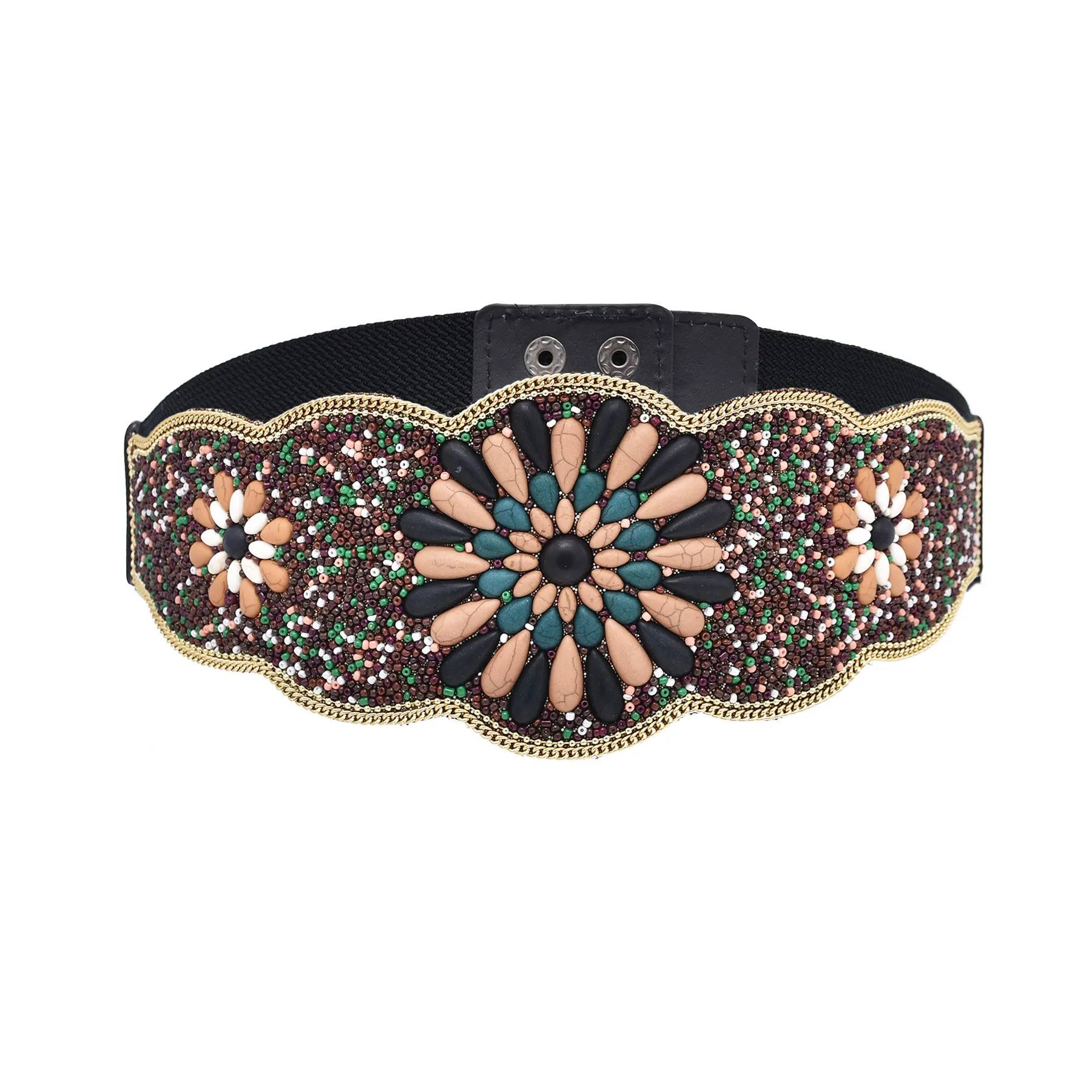 Rice Bead Women Dress Belt Ethnic Statement Wide Elastic Body Belt for Girls Women Dancing Decoration